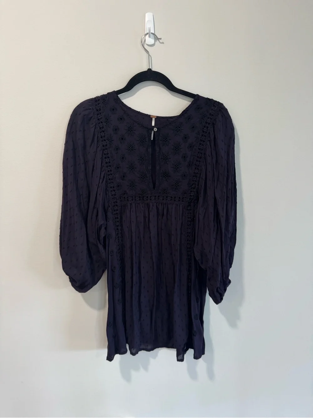Free People Navy Embroidered Peasant Tunic